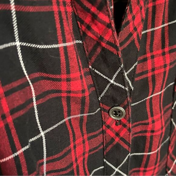 J. Jill Cotton Red, Black, White Plaid Long Sleeve Button Front Shirt Top Size M - Picture 8 of 13